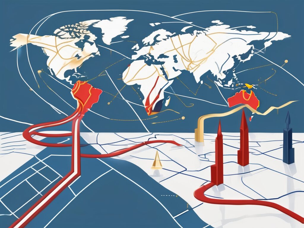 A global map with different pathways marked