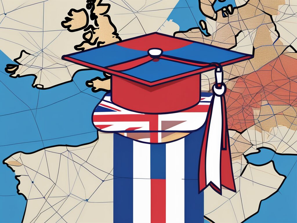 A graduation cap and diploma resting on top of a map of the uk