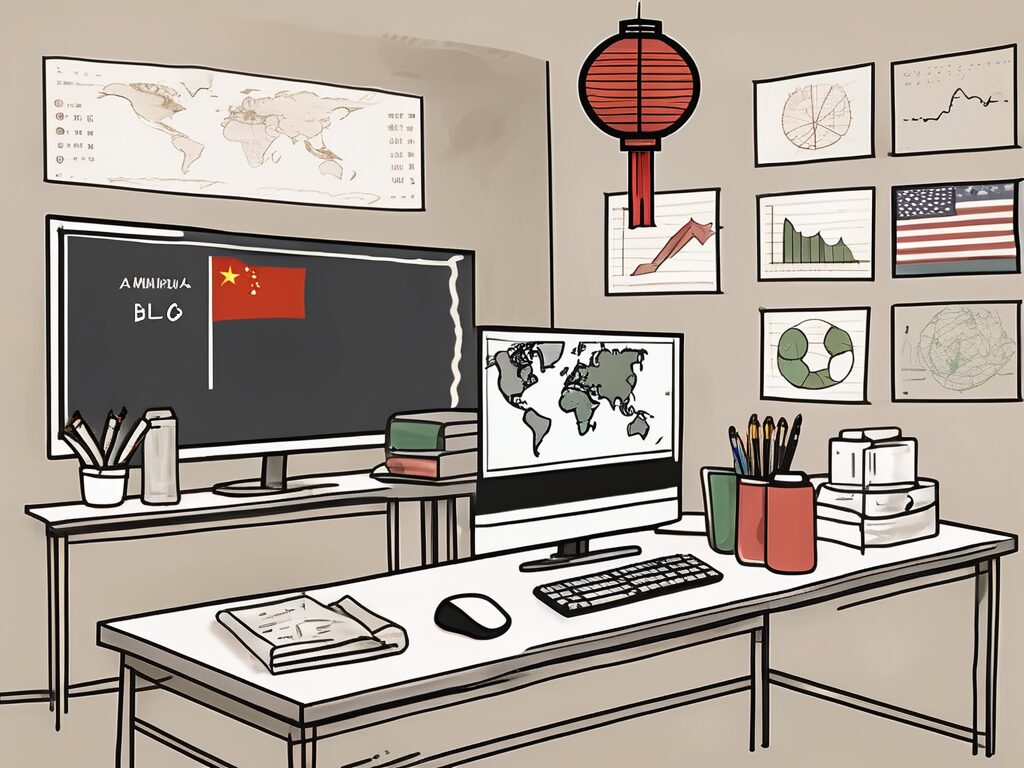 A classroom setting showcasing cultural elements from both china and the united states