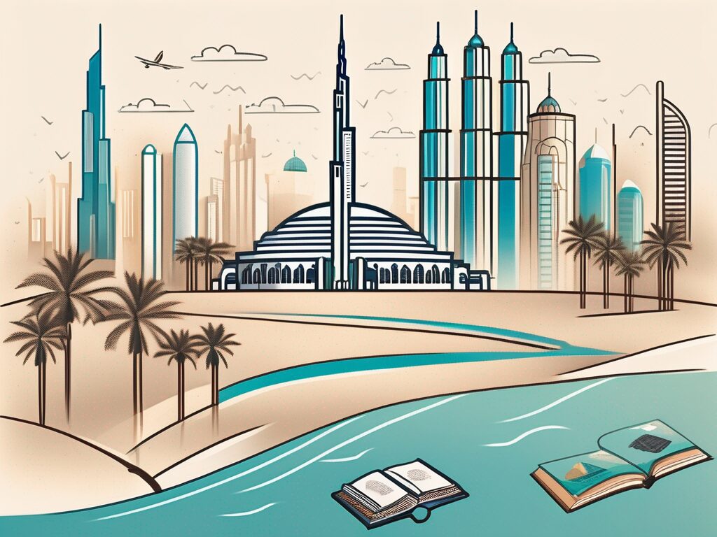 A school surrounded by uae's iconic landmarks such as the burj khalifa and palm jumeirah