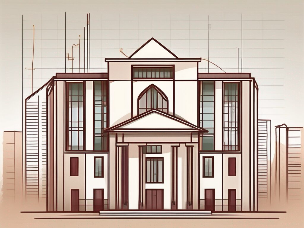 A traditional qatari school building rising upwards on a graph line