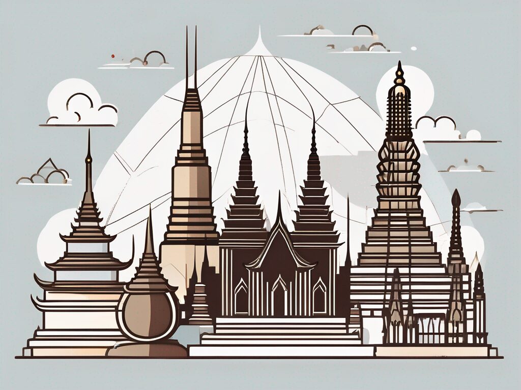 A thai baht symbol incorporated into a skyline of bangkok