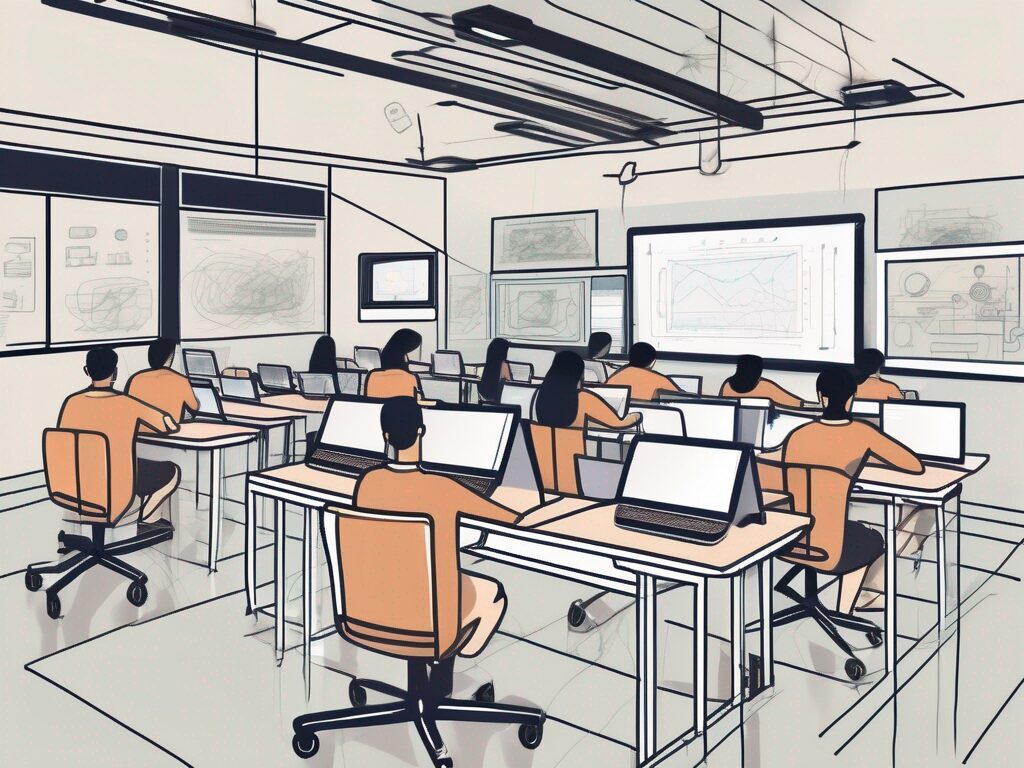 A modern thai classroom filled with various forms of technology such as computers