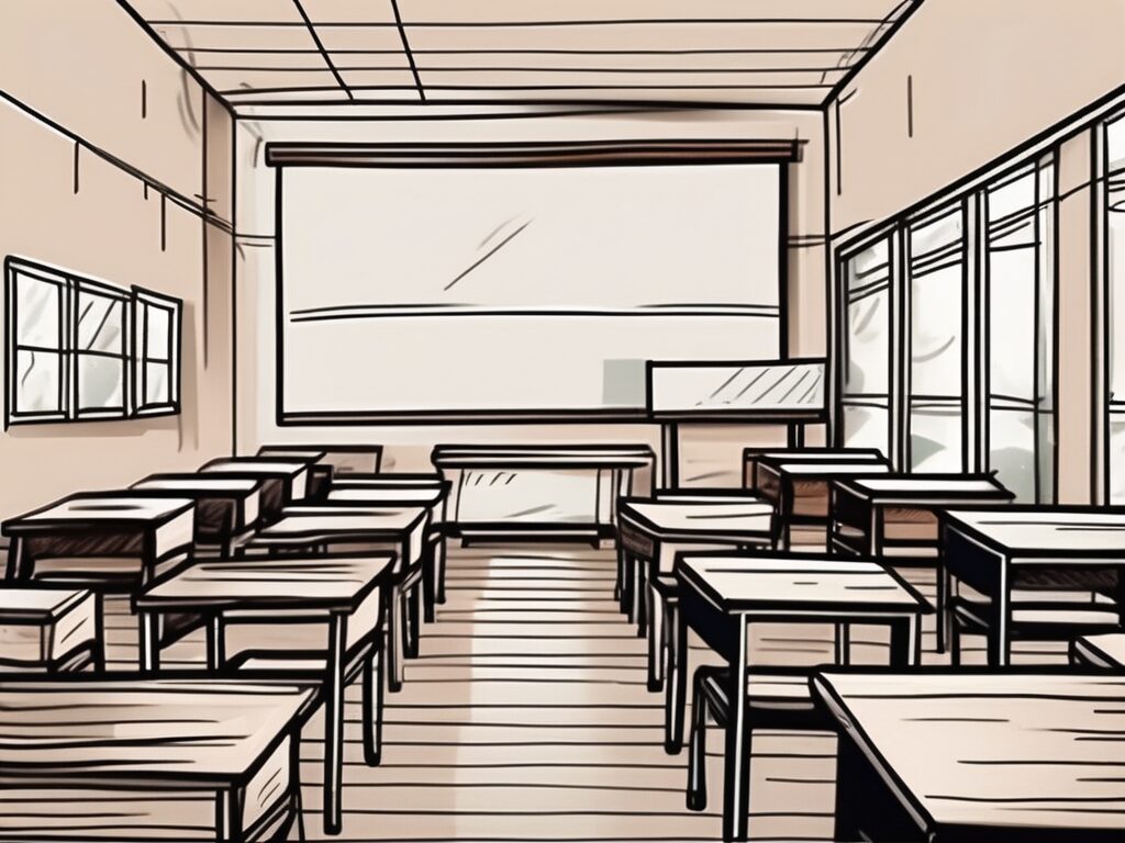 A traditional indonesian classroom with empty desks and chairs to symbolize the teacher shortage issue