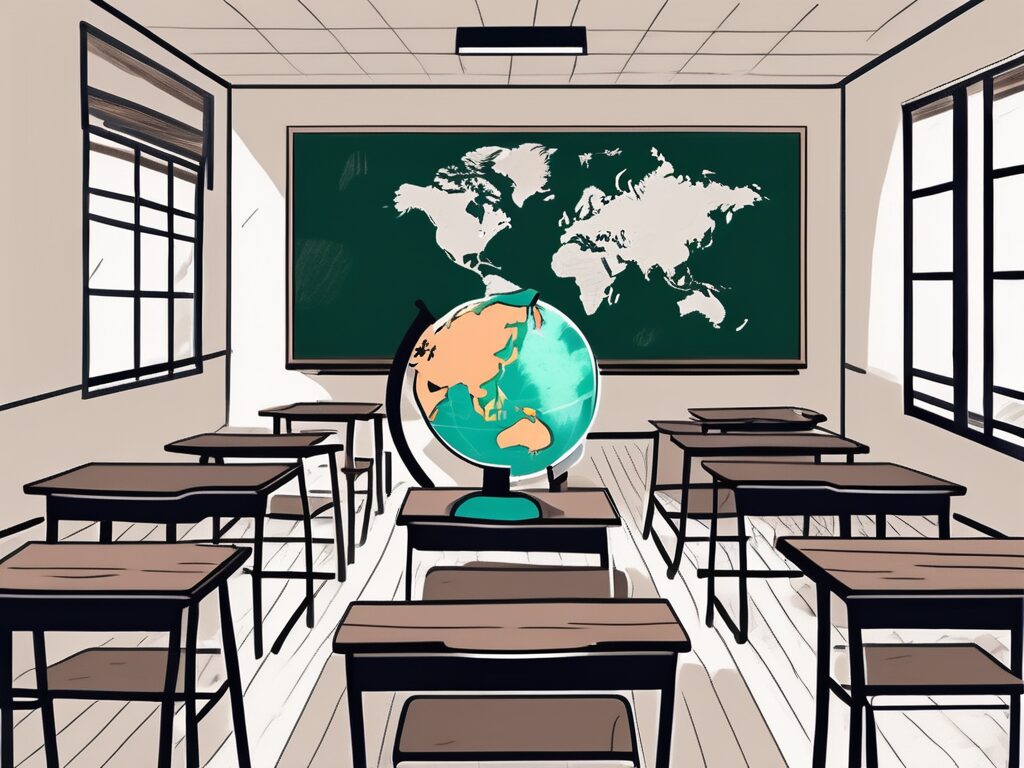 A malaysian classroom with empty desks and chairs