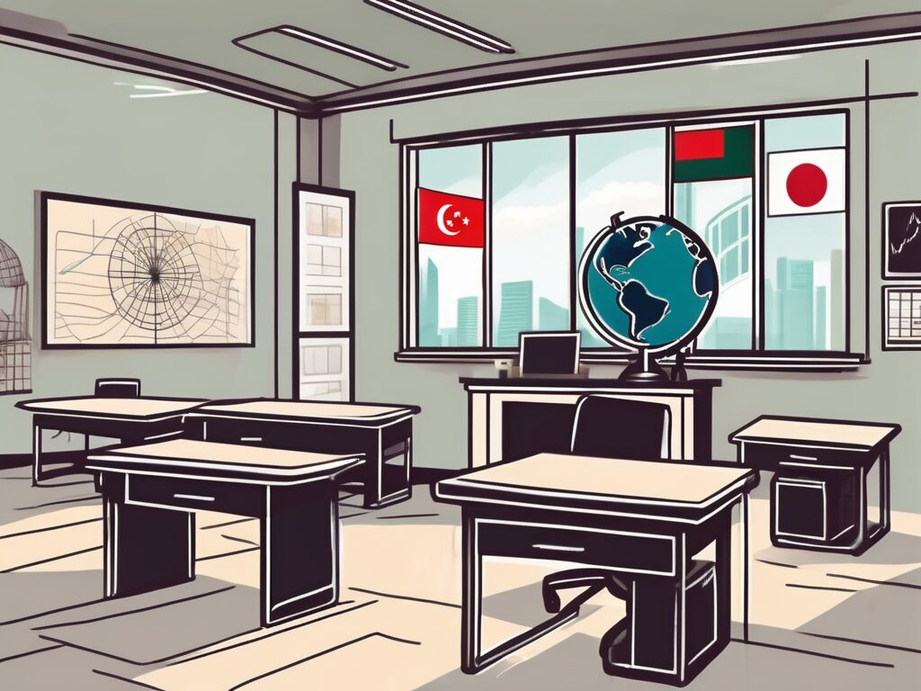 A classroom setting in singapore with a globe