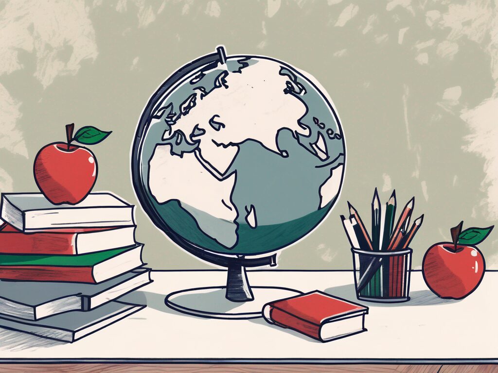 An italian classroom setting with a globe