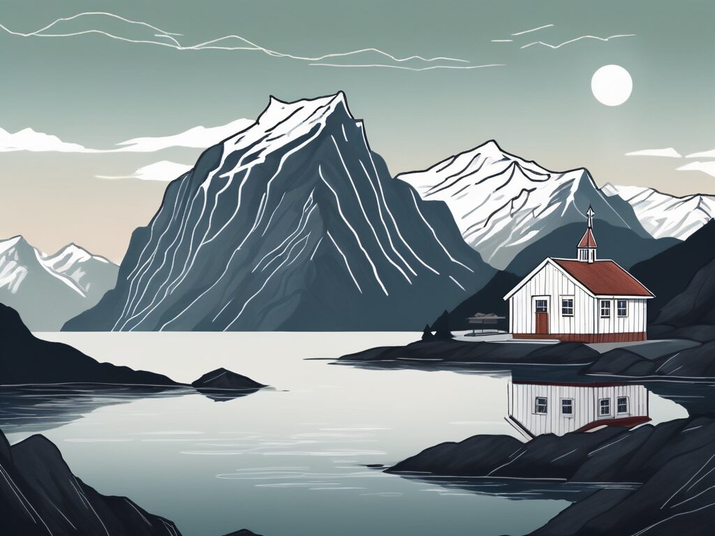 A quaint norwegian schoolhouse surrounded by scenic fjords and mountains