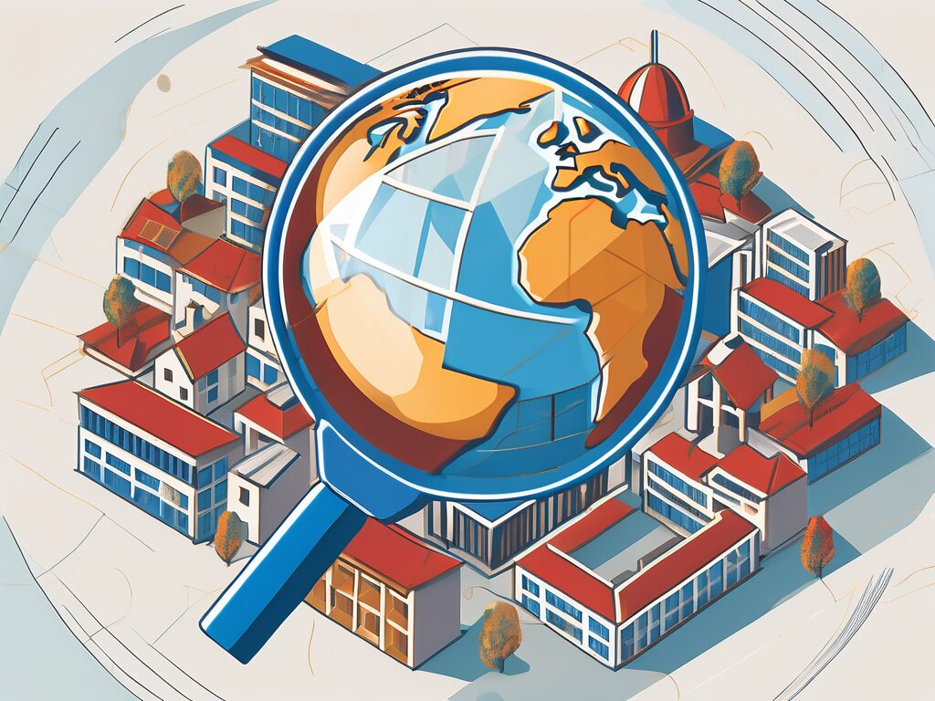 A globe with various international school buildings scattered around