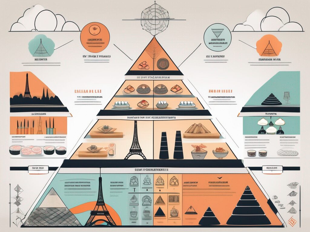 A k-w-l chart with various international symbols like the eiffel tower