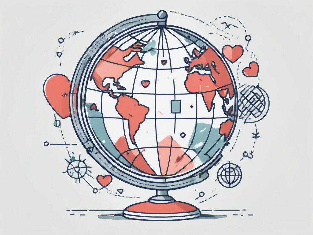 A globe with various symbolic icons like a heart