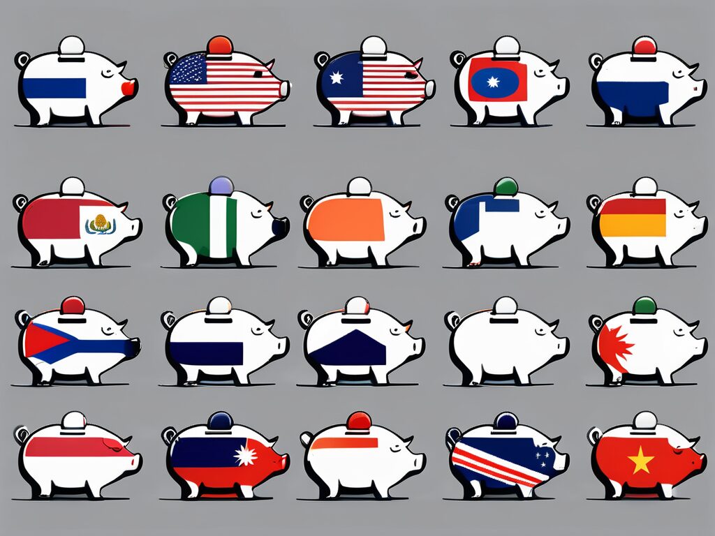 Eight different piggy banks