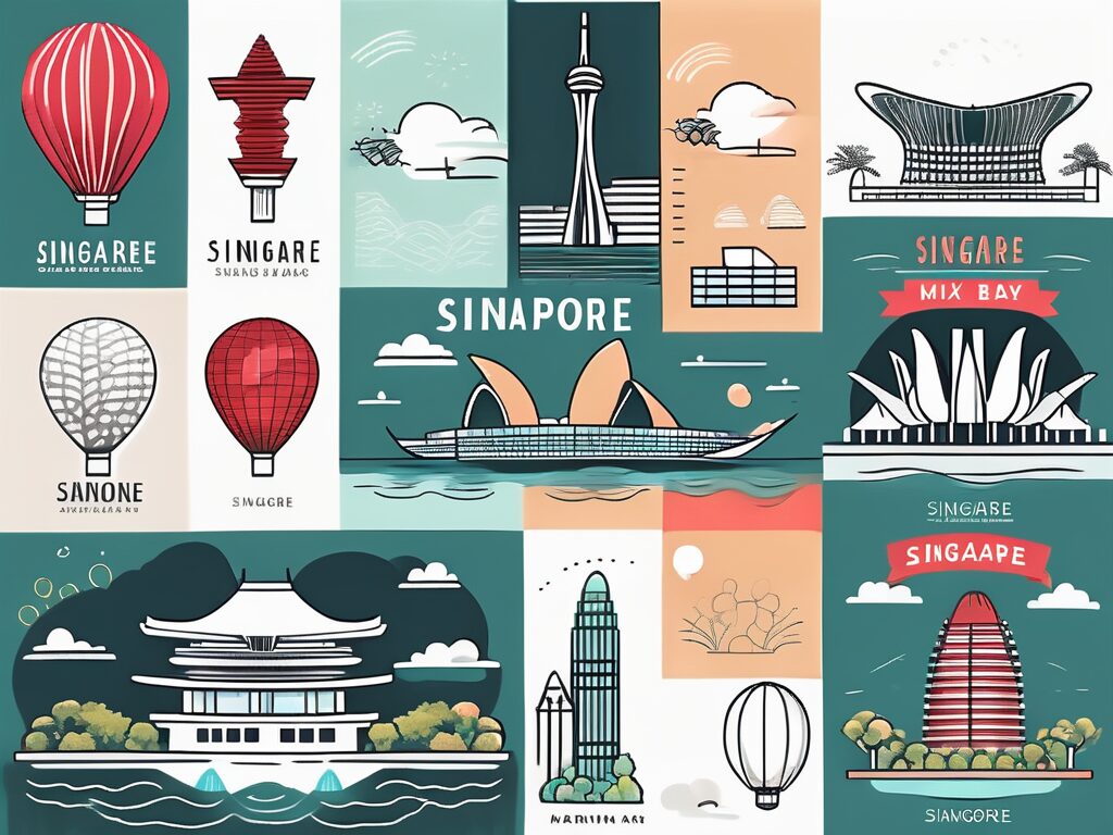 A mix of iconic singapore landmarks like marina bay sands