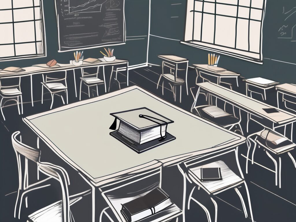 A classroom setting with a chalkboard