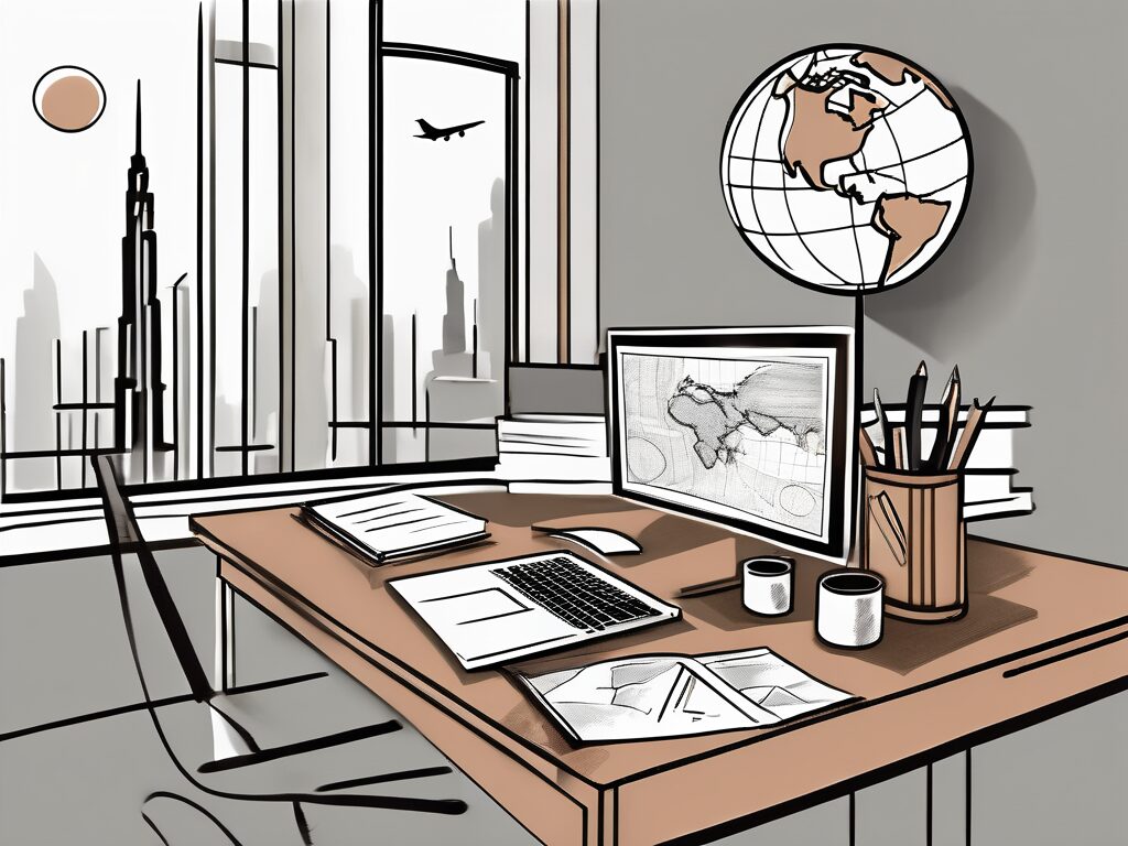 A teacher's desk with a globe